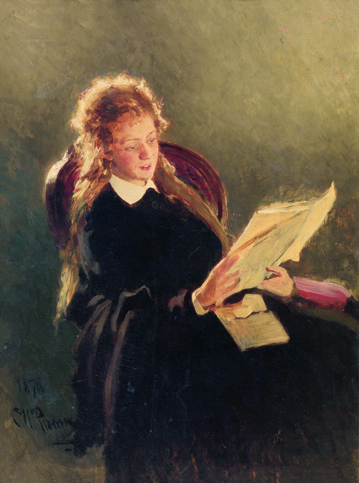 Репин И.. Читающая девушка. 1876